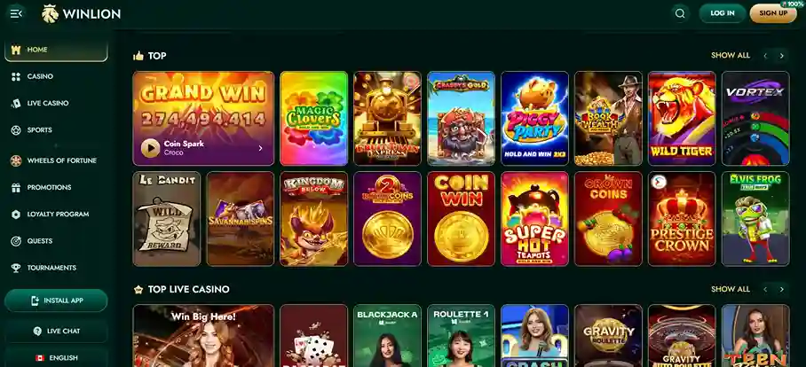 Winlion Online Casino CA – Featured games, jackpots and welcome offer